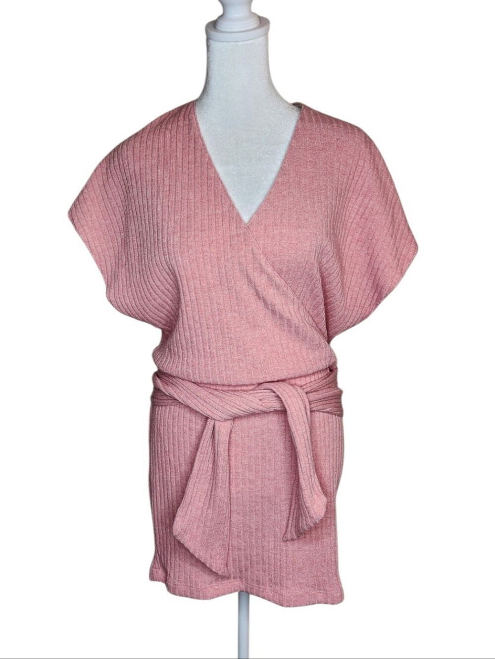 Saylor Yelle Ribbed Mini Dress Faux Wrap in Rose Size Small